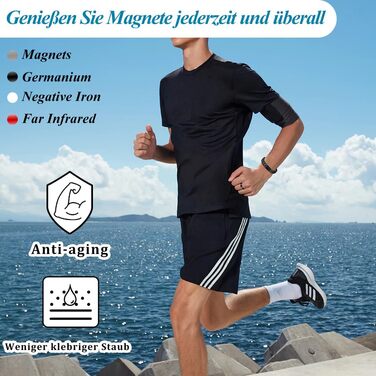 Браслет магнітний чоловічий Vicmag з титанової сталі, подвійна лінія магнітів, регульований, з інструментом та подарунковою коробкою (Чорний, 4 елементи)
