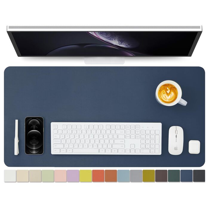 Підкладка під стіл з екошкіри – антиковзаюча, 80х40 см, для офісу та дому. Підкладка під мишу, органайзер для столу. Темно-синій колір