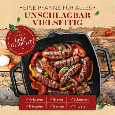 Чавунна гриль-сковорода Krustenzauber 26 см з подвійним руків'ям для індукційних плит. Рифлена сковорода для смаження