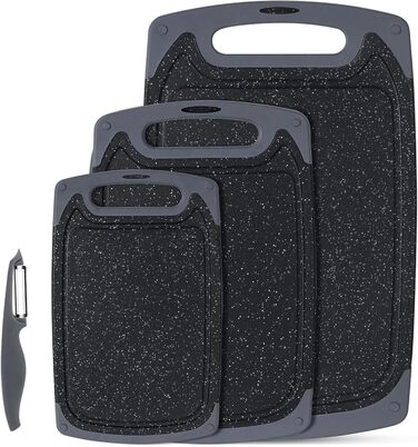 Набір обробних дощок для кухні з неслизькими ніжками та канавкою для соку, BPA-free, чорний