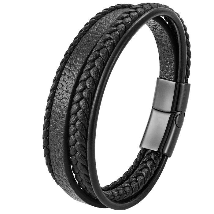 Чоловічий шкіряний браслет, чорний, коричневий, синій, плетений, 21 см, подарунок для чоловіка, на День батька