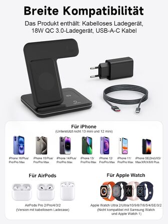 Бездротова зарядка 3-в-1 для Apple iPhone, Apple Watch та AirPods (чорний)