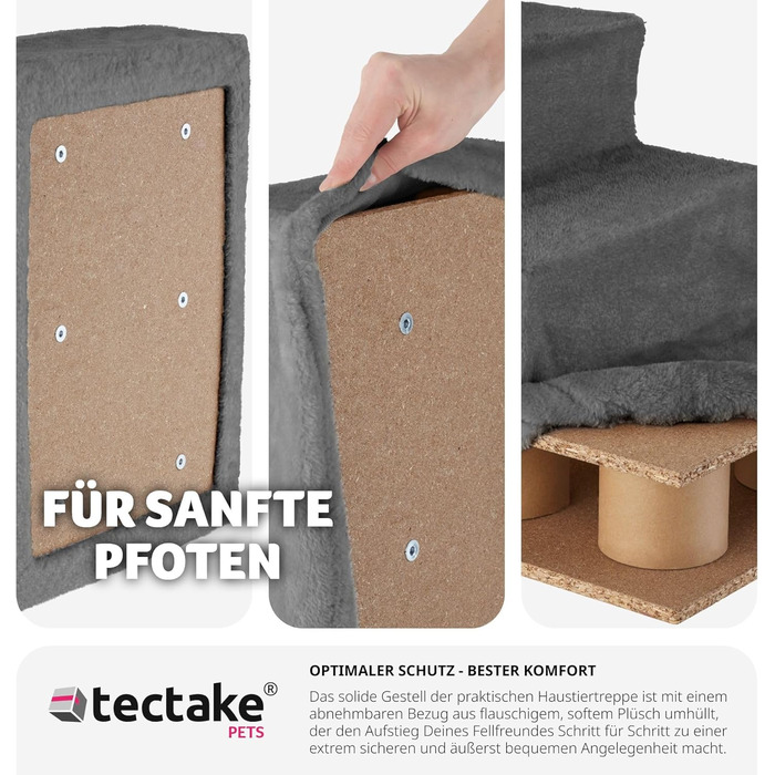 Сходинка для тварин tectake®: для собак та котів, зручний доступ до софи, ліжка, авто. Миючий чохол, плоскі сходинки, сірий колір, 37 x 45 x 34,5 см