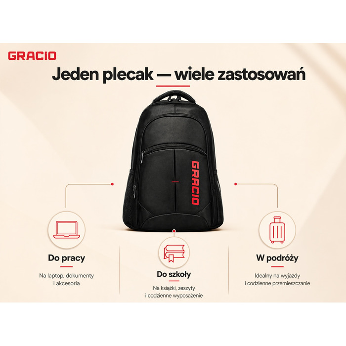 Чоловічий туристичний рюкзак для ноутбука GRACIO — великий бізнес-рюкзак для роботи, чорний