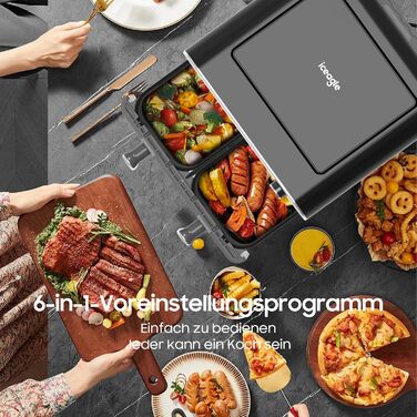 Iceagle Hot Air Fryer 2 Chambers Airfryer 11 L - Hot Air Fryer Double Chamber 1700W, Oil-Free Fryer, Dishwasher-Safe Baskets, Touchscreen, 6-in-1, 4-8 Portions, Black