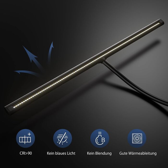 LED лампа настільна EYOCEAN з жестами та пультом, 24W, 80см, для офісу, читання, архітекторів, дизайнерів, чорна