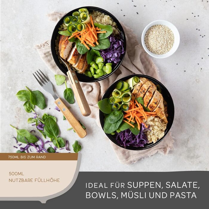 Stone Age Design Bowl Set (6 x 750ml, black) - Extra Large Soup Bowls - Dishwasher-Safe Soup Bowl - Bowl - Cereal Bowl - Salad Bowl Ceramic - Large Cereal Bowl
