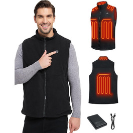 Обогревна жилетка для чоловіків, флісова жилетка з акумулятором 10000mAh, 6 нагрівальних панелей, для активного відпочинку, роботи на відкритому повітрі, зимова XL чорна
