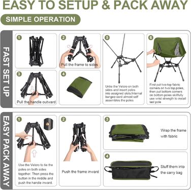 Складний туристичний стілець TOPCHANCES, 150 кг, армійний, з кишенею, дихаюча сітка для пікніків та відпочинку на природі