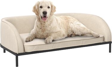 PawHut лежанка для собак, піднята лежанка для собак, 101,5 x 62 x 34,5 см, знімний чохол, сталеві ніжки, велюрова поверхня, кремово-білий, чорний