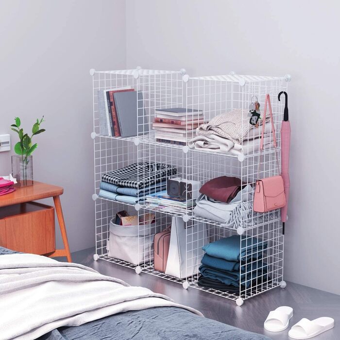 C&AHOME Wire Cube Storage, 6 - Metal Cube Organizer with C-Grid, Modular Shelf Units, Storage Shelf Racks, Closet Organizer, 93.5 in L x 31.8 in W x 93.5 in H, (8 Cubes, White)