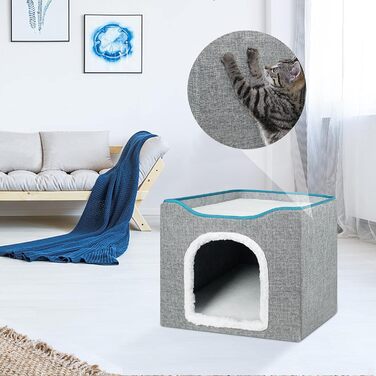 Кігтечка-будиночок для котів Brian & Dany, сіра, 40x40x32 см з ігровим м'ячиком та когтеточкою