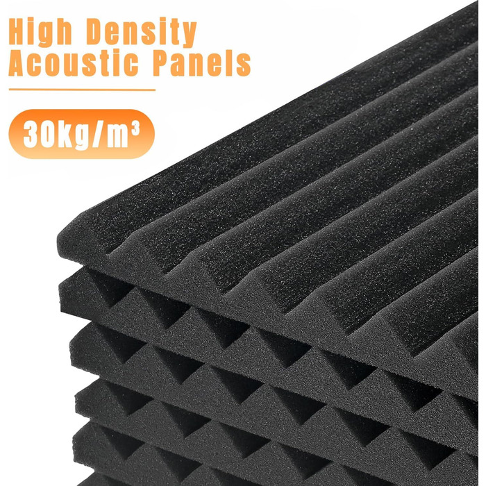 Акустичний поролон для шумоізоляції стін, панелі звукопоглинаючі з пінопласту високої щільності, 30 x 30 x 2.5 см, 24 шт. в комплекті