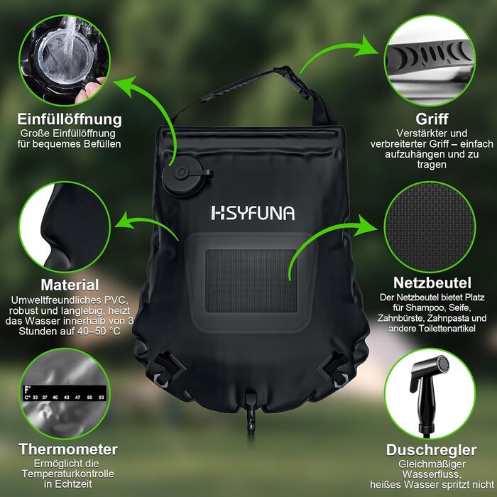 Сонячна душова система Campingdusche 20л з термоіндикатором для кемпінгу, піших прогулянок та альпінізму