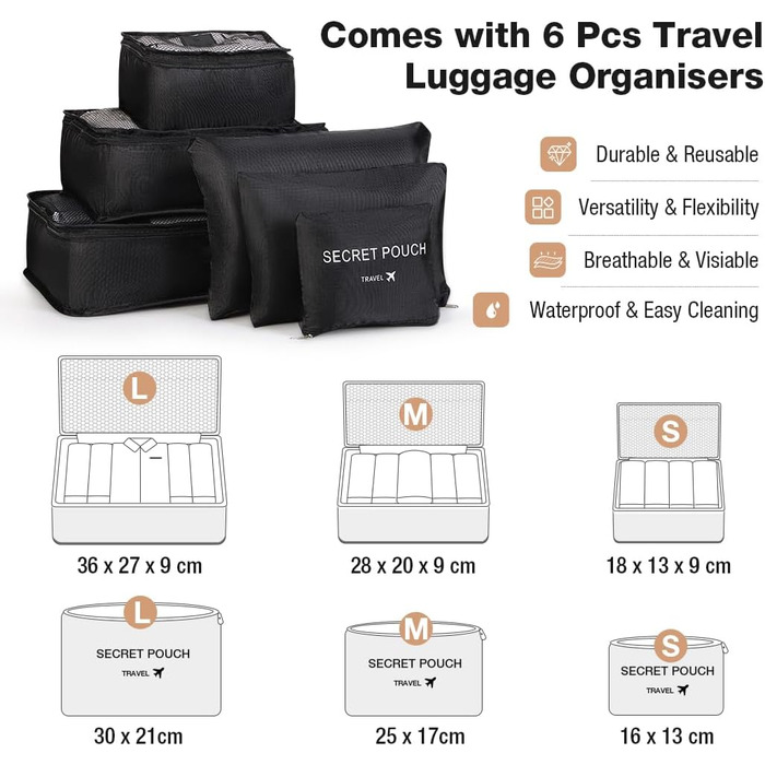 Сумка-органайзер для подорожей 2в1 для жінок, велика складана дорожня сумка Weekender з 6 органайзерами для одягу та відділенням для взуття, спортивна сумка для авіаперельотів, ручна поклажа, чорна (4.beige, 50L)