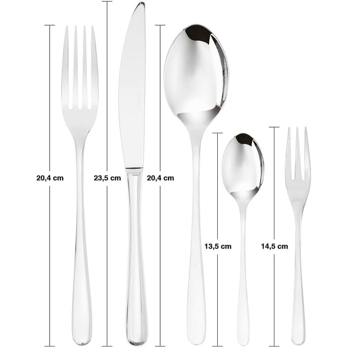 Sambonet Taste 52553-G6 - 18/10 Stainless Steel Dinnerware Set, for 12 people, 30-piece: 6 Forks, 6 Spoons, 6 Knives, 6 Teaspoons, 6 Dessert Forks, Dishwasher Safe, Steel