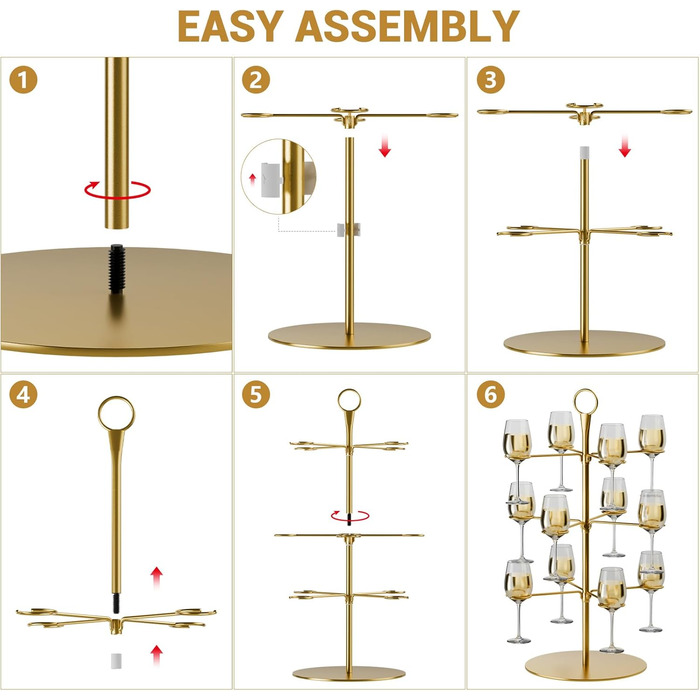 Набір для шампанського CLOPAE, 3 яруси, 12 келихів, металевий барний стійка для келихів, для вечірок, весіль, барів