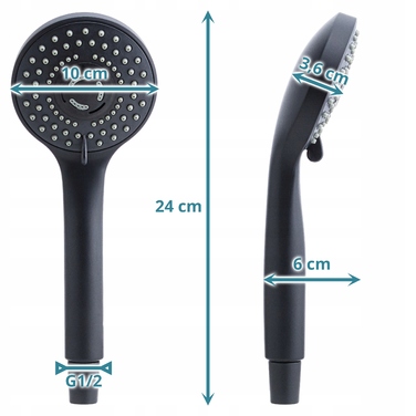 Душова лійка з шлангом, чорна: економна, з потужним тиском, набір 3в1