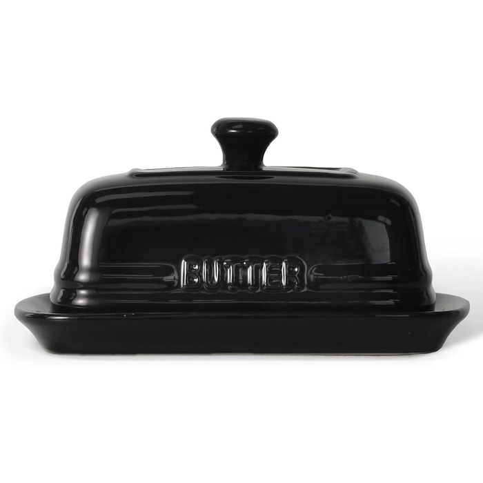 Ceramic Butter Dish with Lid for Countertop, 12.7 x 19.1 cm, Large Butter Container, Black Butter Holder for 2 Sticks, Butter Dispenser for Kitchen Countertop, Ceramic Butter Dishes with