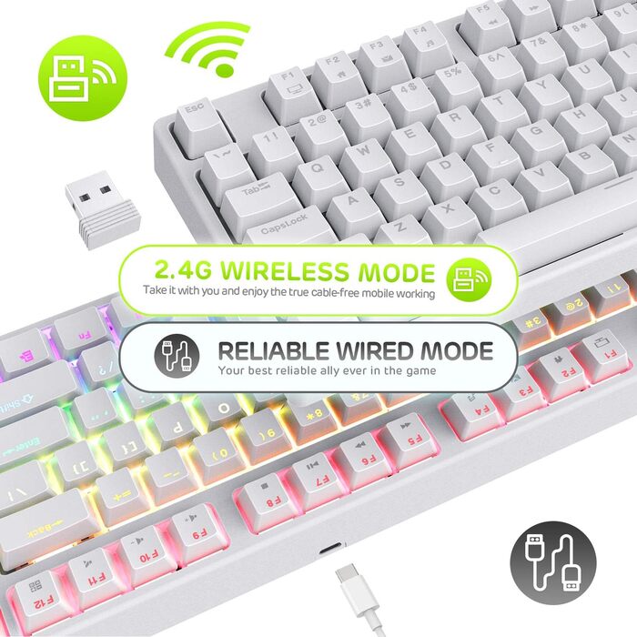 Клавіатура ігрова Royal Kludge RK87G RGB TKL механічна бездротова, 87 клавіш, коричневі тактильні перемикачі, макро-налаштування, підсвічування