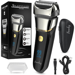 Електричний чоловічий бритва та тример з 3 гнучкими лезами, акумуляторний, бездротовий, з етиуі, для мокрого та сухого гоління, 100 хв роботи, подарунок для чоловіка, зелено-чорний