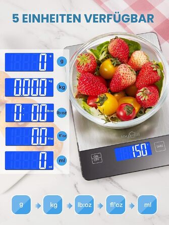 Цифрова кухонна вага для продуктів до 10 кг з точністю 1 г, сталева вага для випікання та готування з LED-дисплеєм (батарейки в комплекті)