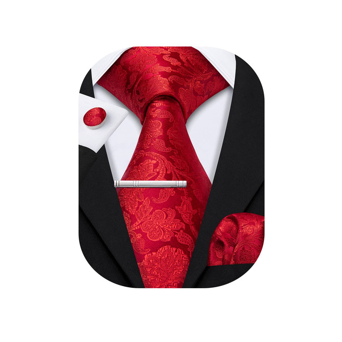 Набір краваток Barry.Wang для весілля: краватка, кишеньковий хустинка та запонки (червоний)