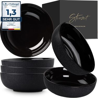 Stone Age Design Bowl Set (6 x 750ml, black) - Extra Large Soup Bowls - Dishwasher-Safe Soup Bowl - Bowl - Cereal Bowl - Salad Bowl Ceramic - Large Cereal Bowl