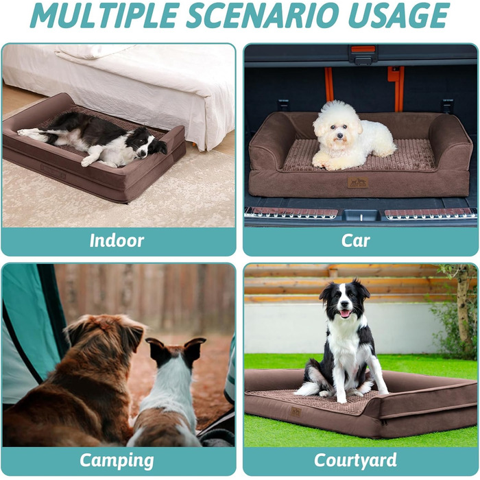 Ортопедичне ліжко для собак, маленьких порід, вологостійке, з бортиками, з підтримуючого пінополіуретану, зручне, знімний, пральний чохол, вологостійке дно, неслизьке (M, 91x69x19 см, Колір: Коричневий)