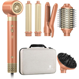 Webeauty 7-в-1 Стайлер для волосся: фен, плойка, брашинг, дифузор, 110,000 об/хв, 25 м/с, 500 млн негативних іонів, Dual Voltage, Mokka