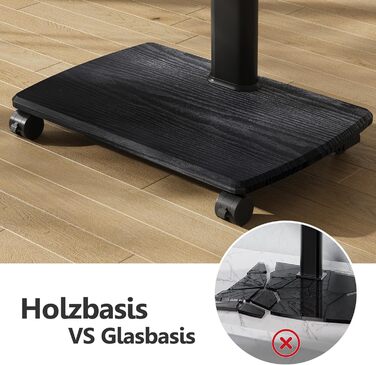 FITUEYES Rolling TV Stand with Wood Shelf - Adjustable Height & Swivel - Fits 32-70 inch TVs up to 40kg, VESA 400x600 - White/Black