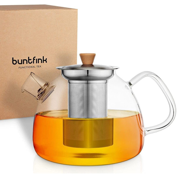 Скляний чайник Buntfink 'TeaPot' з ситечком із нержавіючої сталі, боросиликатне скло, 1.5 л