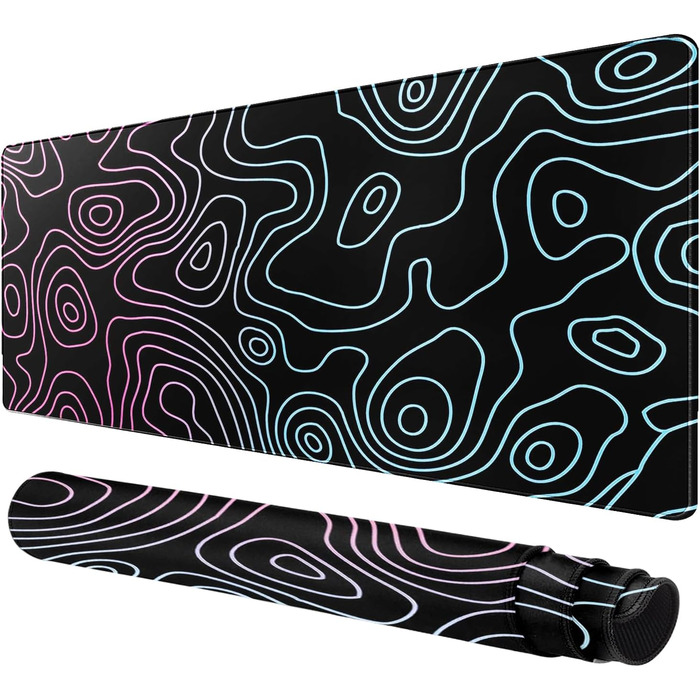 Великий килимок для столу 800x400 мм - ігровий килимок для миші з прошитими краями, неслизька підкладка, килимок для клавіатури та миші Black & White Abstraction (Dazzle Black)