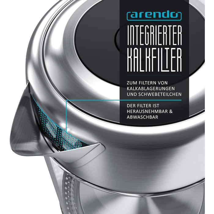 Arendo - Glass Kettle with Temperature Setting – 1.7l - Adjustable Temperatures 40° - 100 °C – Digital Temperature Display - Keep Warm Function – Energy-Saving – BPA-Free - RGB Lighting