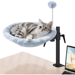 Кішка ліжко на стіл Odoland - 360° обертається та регулюється по висоті, м'яка гамак для котів з 2 знімними чохлами, місце для сну для дому/офісу - для цілорічного використання (Сірий)