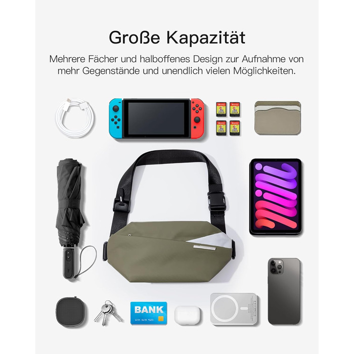 Сумка на плече Inateck, оливковий колір, водонепроникна, для чоловіків та жінок