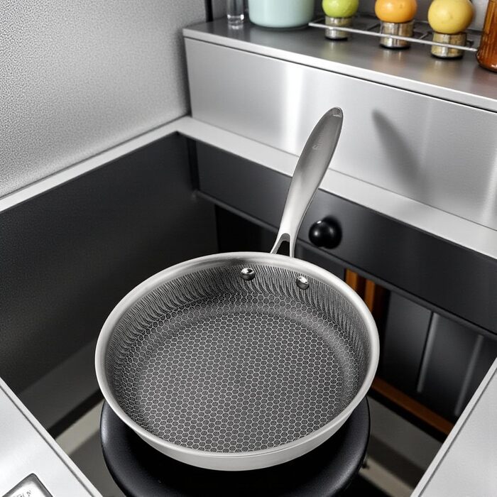 Пан з антипригарним покриттям EliteHoff 28 см, нержавіюча сталь, індукційний, для всіх плит, PFOA-free, для духовки та посудомийної машини, сріблястий (E-7547)