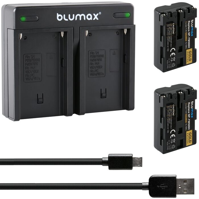 Акумулятор Blumax сумісний з Sony NP-FM500H 2040mAh + Зарядний пристрій для Sony Alpha (NP-FM500/NP-FM55H) - A77, A850, A900, A99 II