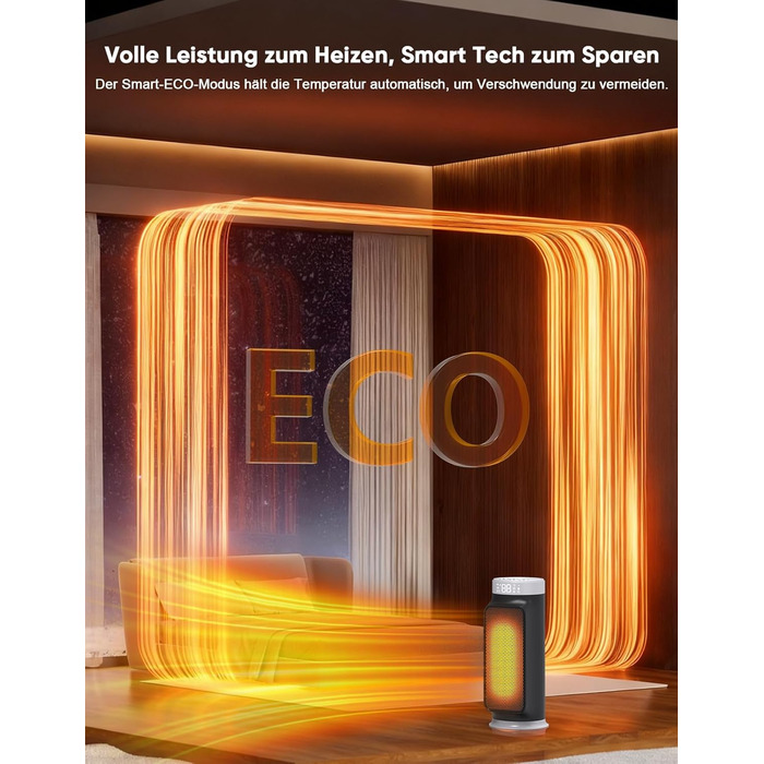 Розумний обігрівач з функцією охолодження, 1800W, WiFi, керування через додаток/Alexa/Google Assistant, для дому, офісу, спальні, чорний