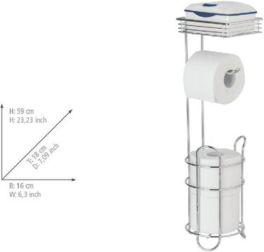 Підставка для туалетного паперу WENKO 3в1 з полицею та держателем рулонів - срібна, 16 x 59 x 18 см