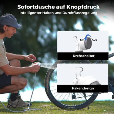 Портативна душ FLEXTAILGEAR Tiny Shower для кемпінгу та подорожей: 2.2м шланг, USB-C зарядка, 2 режими економії води