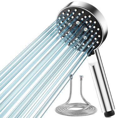 Насадка для душу Magichome з шлангом 2м, високого тиску, 5 режимів розпилення, турбо-дизайн, економна водозберігальна ручна лійка для душу, чорна, з шлангом