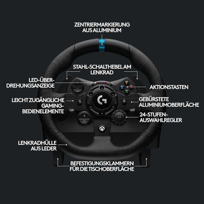 Руль Logitech G923 TRUEFORCE для гонок: з педалями, реалістична віддача, сумісний з PS5, PS4, PC, Mac