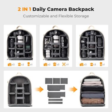 Сумка-рюкзак для фототехніки K&F Concept: компактний та легкий рюкзак для DSLR, дзеркальних камер та штатива з дощовиком, колір слонова кістка
