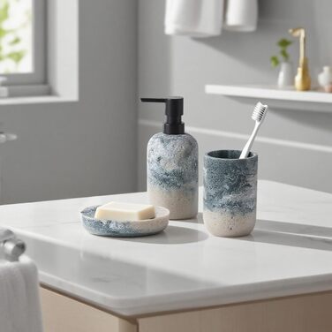 Набір для ванної кімнати 3 в 1: дозатор для мила, мильниця та тримач для зубних щіток, білий (сіро-зелений), DREI