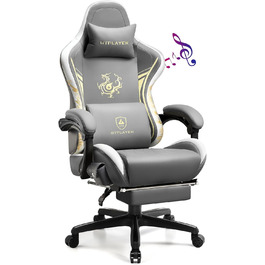 Ігрове крісло GTPLAYER Dragon Series з Bluetooth-колонками та підставкою для ніг, ергономічний комп'ютерний стілець сірий