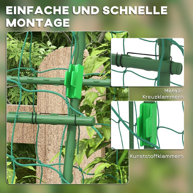 Outsunny Climbing Plant Trellis, Adjustable Support Frame, Plant Grid with Net, Plant Cage for Garden, Balcony, Steel, Green, 144 x 167 x 206 cm