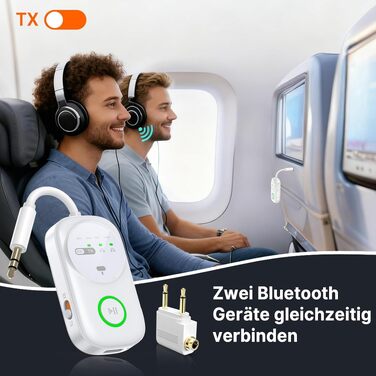 Bluetooth 5.4 адаптер 2-в-1 (передавач та приймач) для навушників, ТВ, ПК та авто, з мікрофоном та роз'ємом 3.5 мм, білий