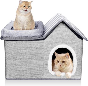 Cat House, Outdoor Cat Cave, Warm Dog Cave, Detachable Dog House with Washable Cushion and Platform, Outdoor Cat House, Cat Cave for Small and Medium Pets