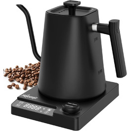 Електричний чайник-заварник зі сталевим гусячим носиком, 1л, 1200Вт, з регулюванням температури та функцією підігріву 24 години, чорний